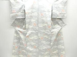 未使用品　雲に草花模様織出し十日町紬単衣着物